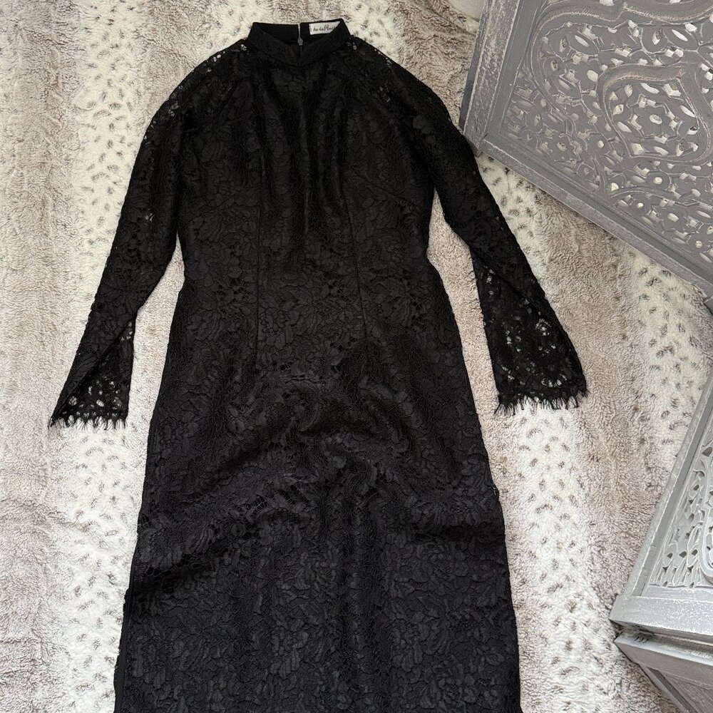 High neck black lace maxi dress large dark romance Victorian whimsigoth grunge - Picture 10 of 10